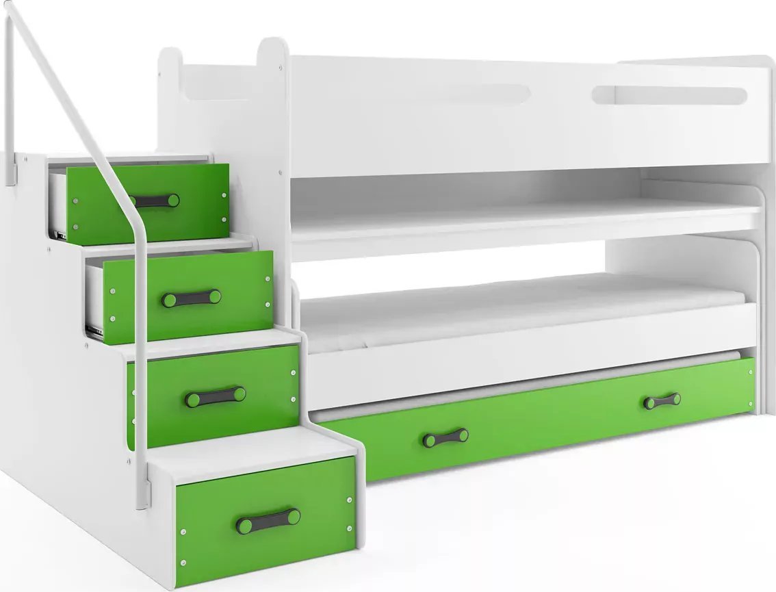 Elior Biało-zielone 3-poziomowe łóżko z biurkiem - Ilos