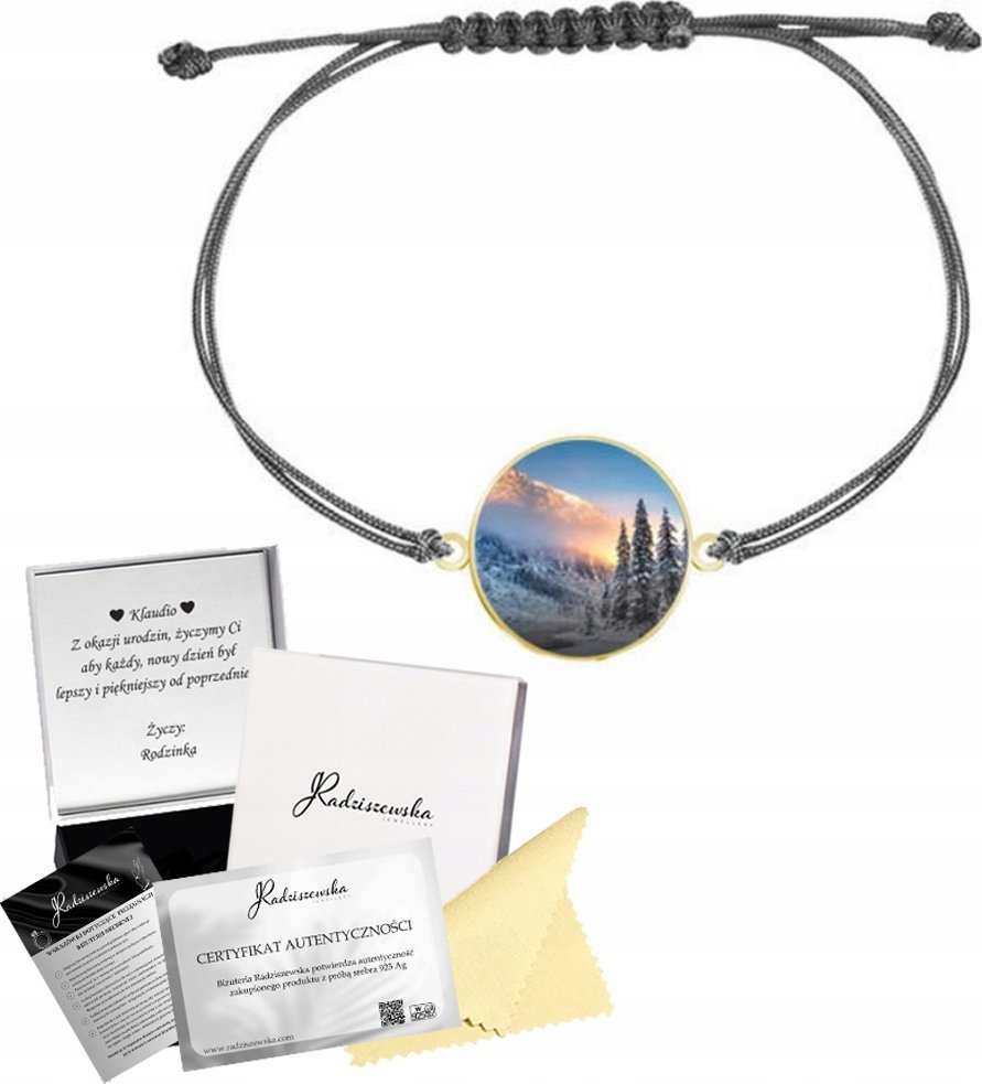 MEJK Jewellery Bransoletka Złota Góry Morskie Oko Zdjęcie 925 Prezent Sznurek GRAWER