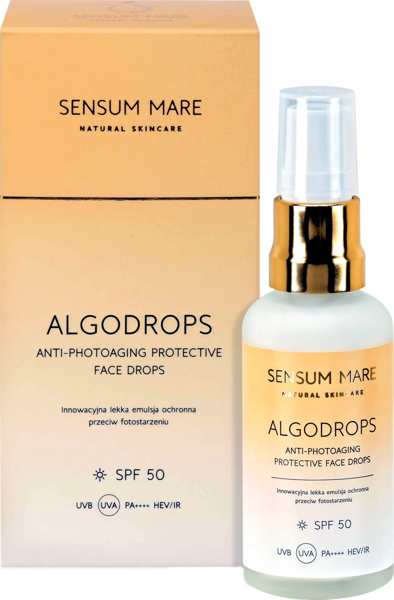 Sensum Mare Innowacyjna lekka emulsja ochronna przeciw fotostarzeniu SPF 50 UVB UVA - ALGODROPS - 50ml - Sensum Mare