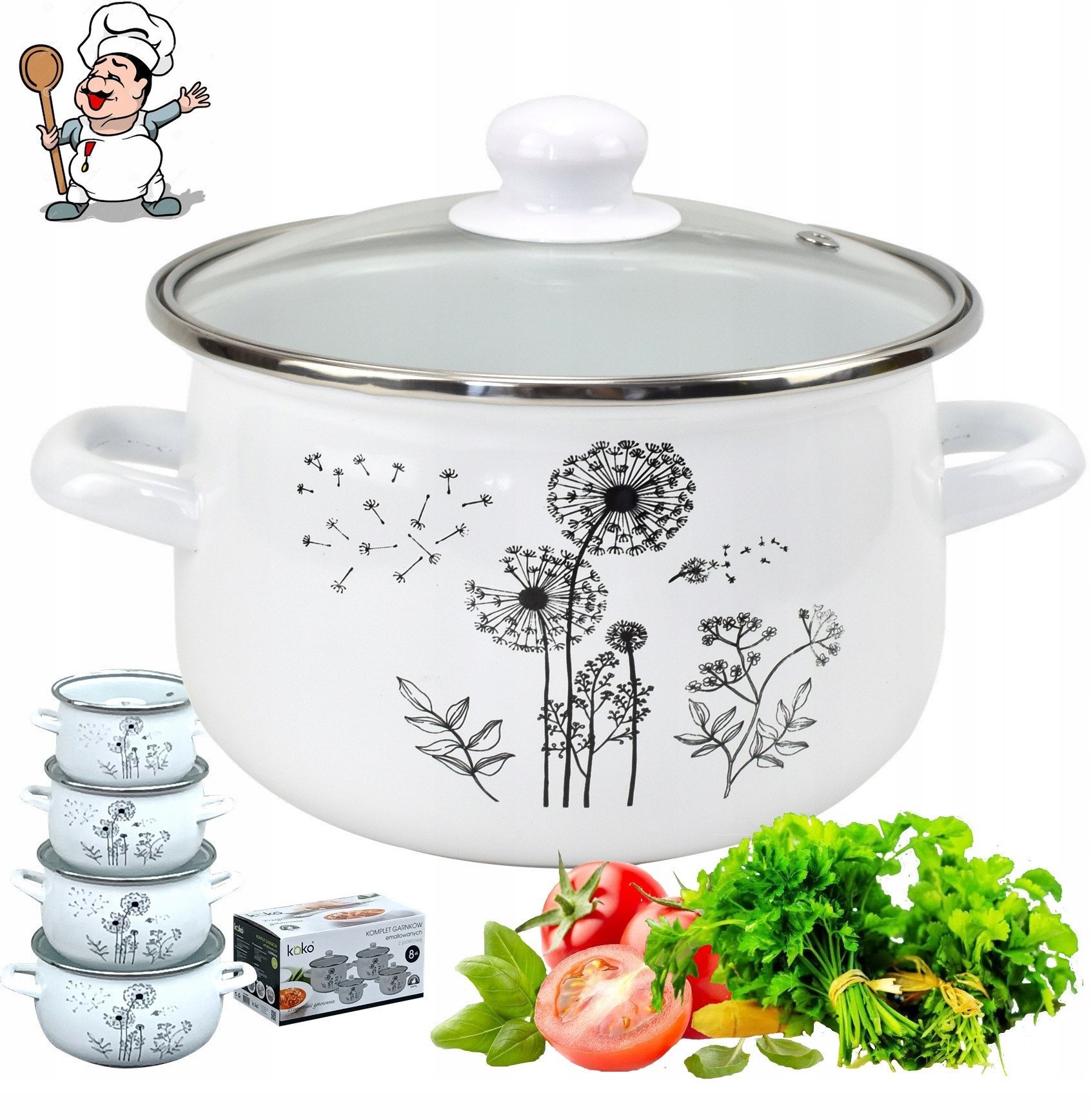 ZESTAW KOMPLET GARNKÓW EMALIOWANYCH 8CZ KO-9324 18CM, 20CM, 22CM, 24CM
