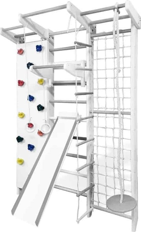 Babygame Drabinka gimnastyczna drewniana biała + ścianka do wspinaczki Mistrz Max