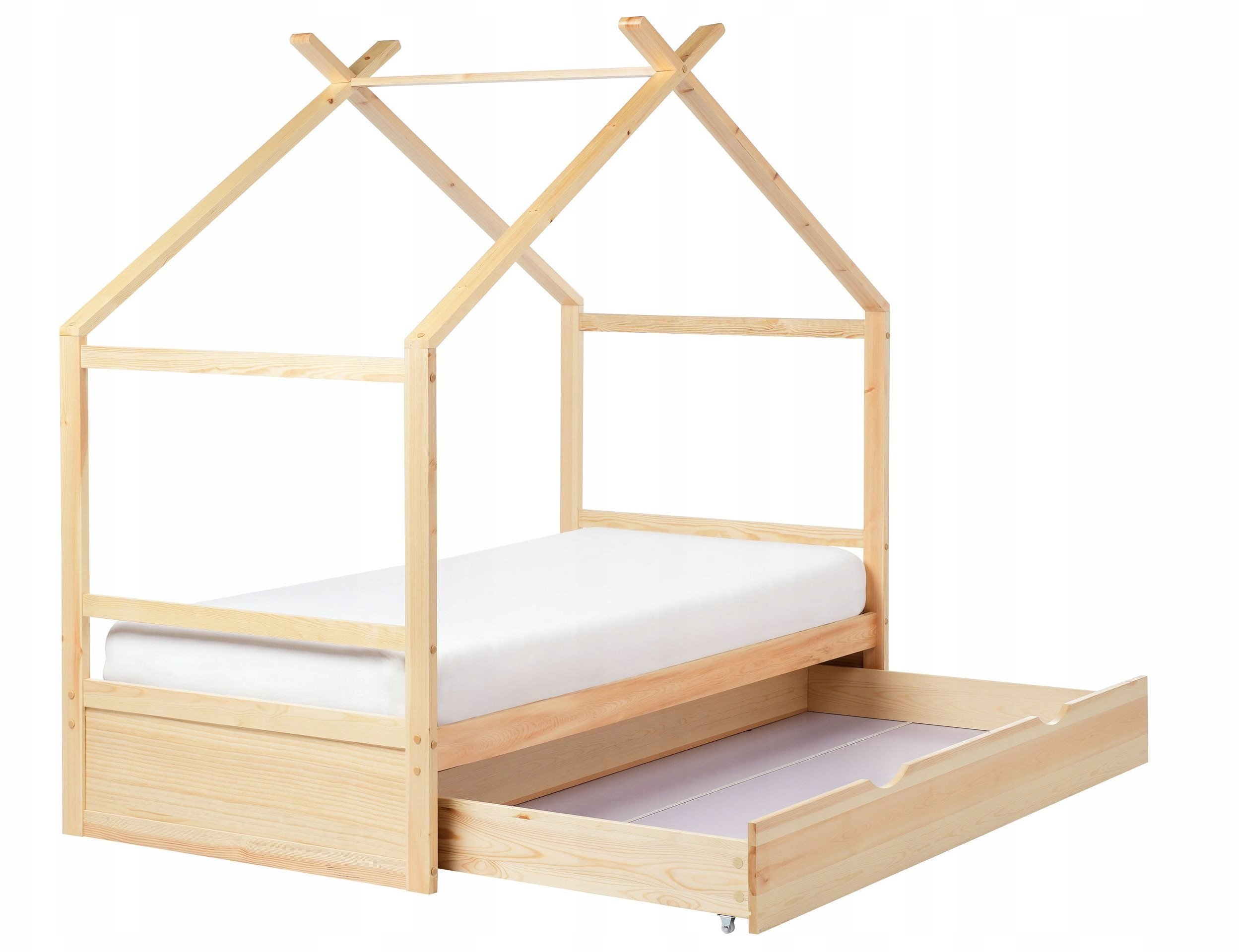 Łóżko dziecięce Domek Drewno sosnowe ORGEVAL 90 x 200 cm ze schowkiem Jasnobrązowy