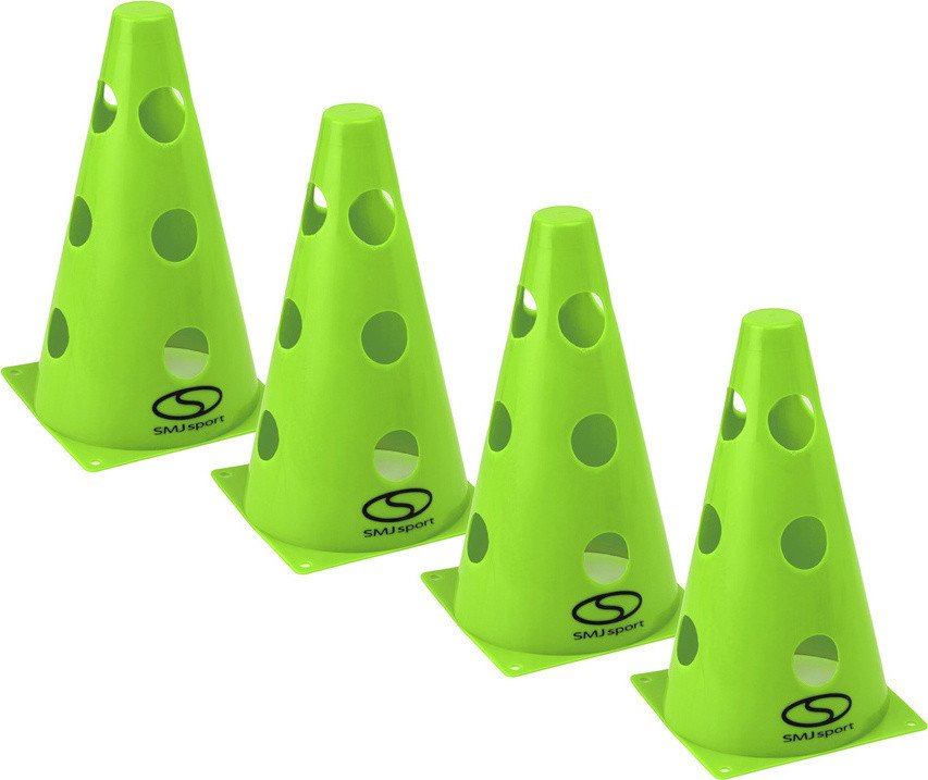 Zestaw pachołków treningowych 4 szt. - 23 cm zielone / PT4-12WH-GZestaw 4 pachołków SMJ sport 23 cm z 12 otworami bocznymi. Wytrzymałe, lekkie i funkc