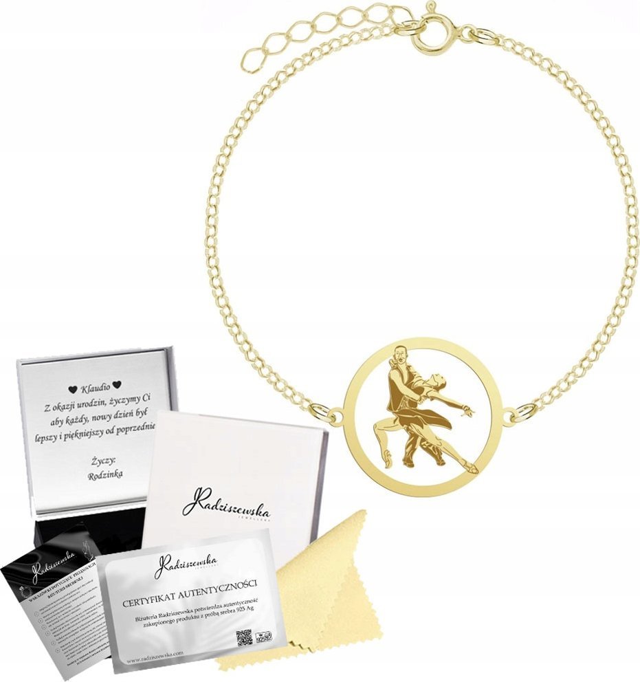Radziszewska Jewellery Bransoletka Złota z Tańcem Latino Łańcuszek Biżuteria 925 GRAWER GRATIS
