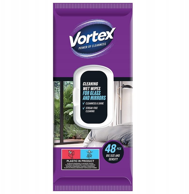 WIPES WET GLASS/MIRRORS VORTEX48PCE
