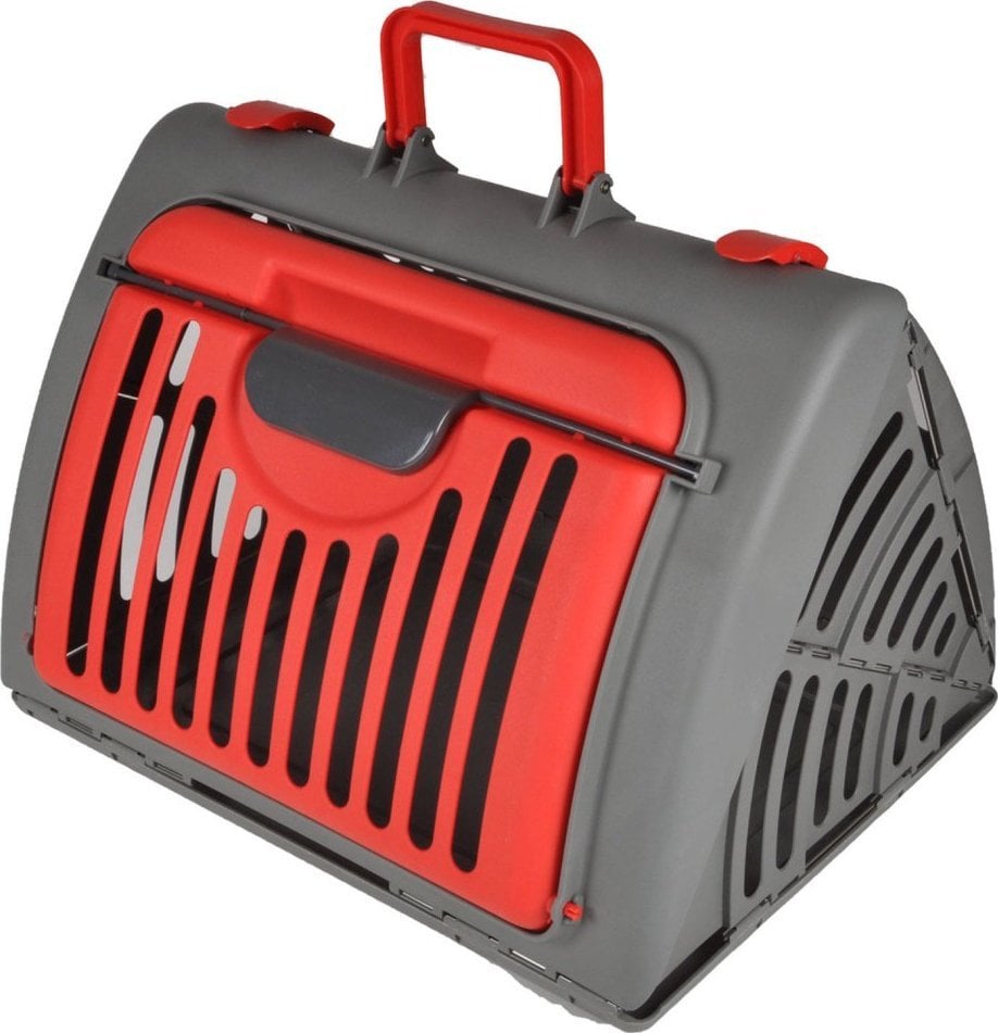 Homea Klatka transportowa dla kota i psa, składana, plastik, 46 x 35 x 33 cm, antracytowo-czerwona