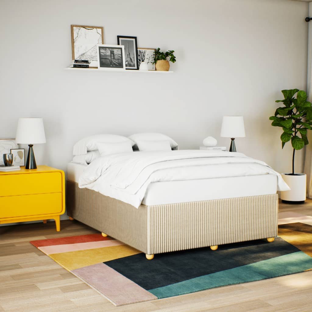 vidaXL vidaXL Rama łóżka bez materaca, kremowa, 140x200 cm, obita tkaniną