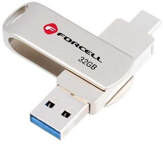 Pendrive 32GB USB 3.2 Gen 1 (USB A / USB C) Forcell F-Data Metal Duo srebrny