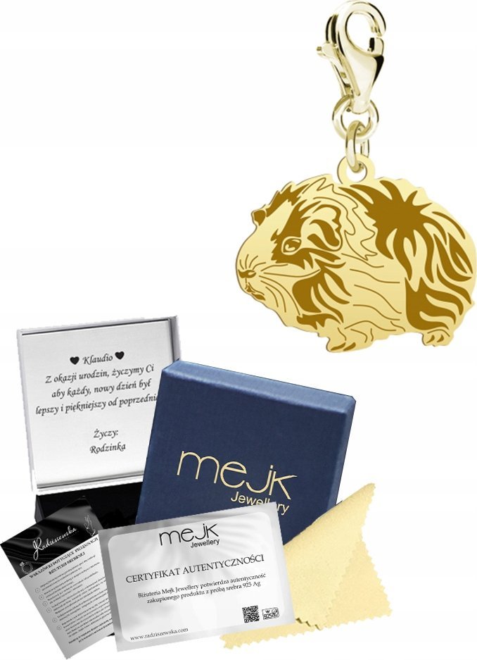 Radziszewska Jewellery Charms Złoty ze Świnką Morską SREBRO 925 Prezent Kobieta ŻYCZENIA GRATIS