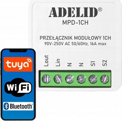 . Przekaźnik światła Tuya dopuszkowy WiFi 16A