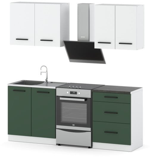 Meble Kuchenne Białe Butelkowa Zieleń 2.0m Modułowy Zestaw Mebli Kuchennych