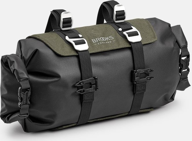 Brooks Torba na kierownicę BROOKS SCAPE HANDLEBAR ROLL, Mud Green, Pojemność 9-11L, Mocowanie na paskach, Wodoodporność IPX4 (NEW)