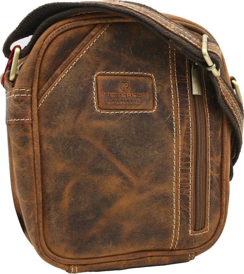 Saszetka męska z naturalnej skóry Peterson PTN 8023-TMH brązowy