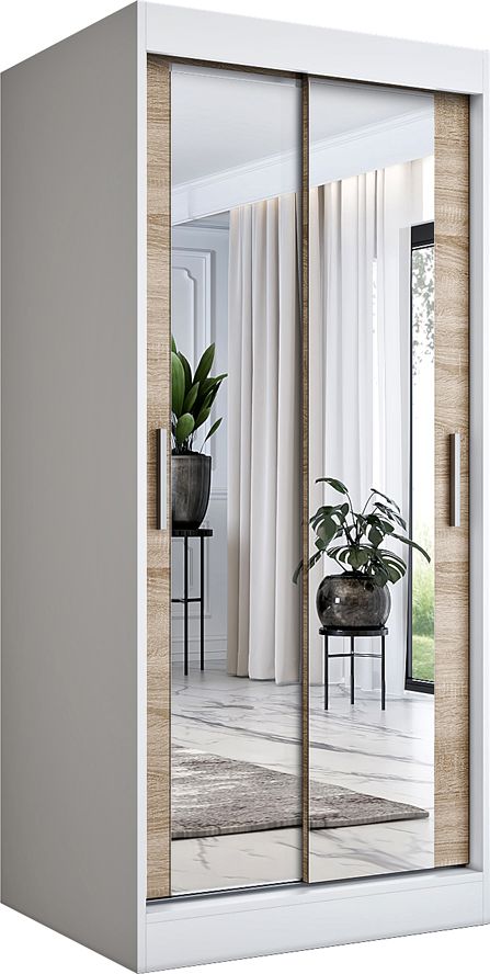 Elior Szafa przesuwna w kolorze biały + dąb sonoma - Edna 2X