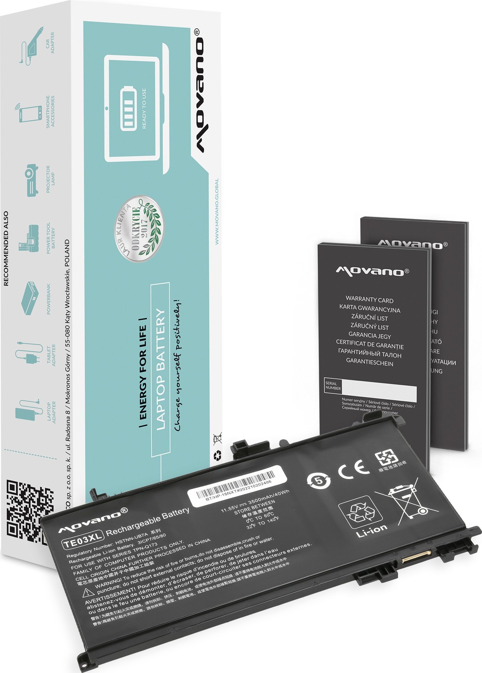 Bateria Movano Bateria TE03XL TPN-Q172 do HP Omen 15 Pavilion 15