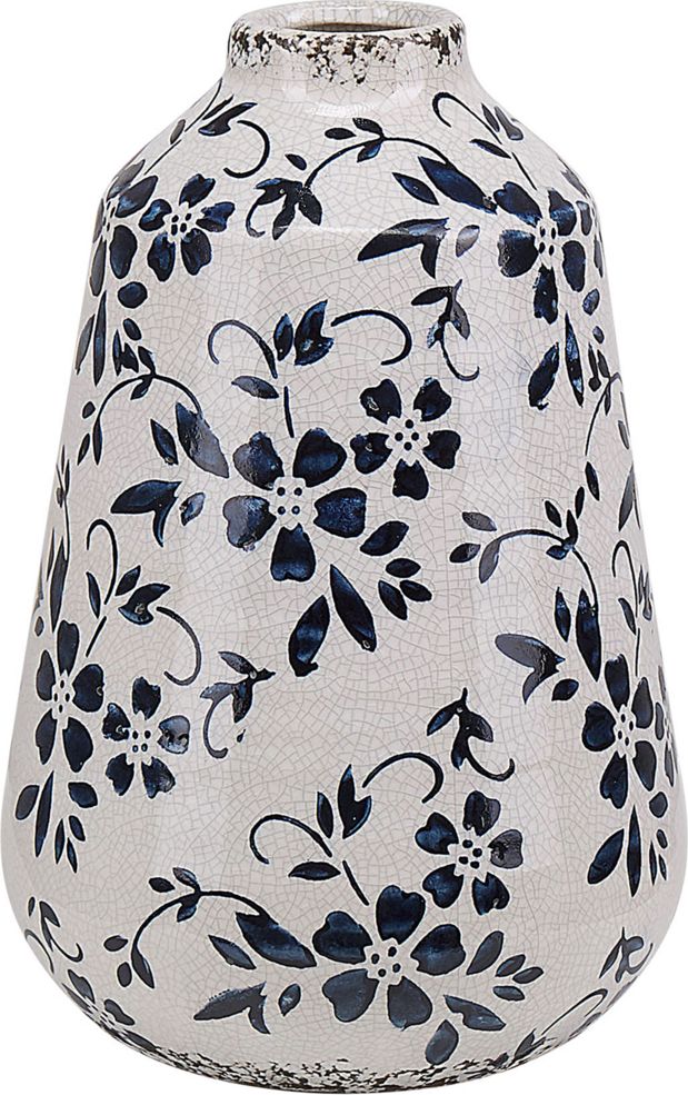 Shumee Wazon na kwiaty 20 cm biały z niebieskim MARONEIA