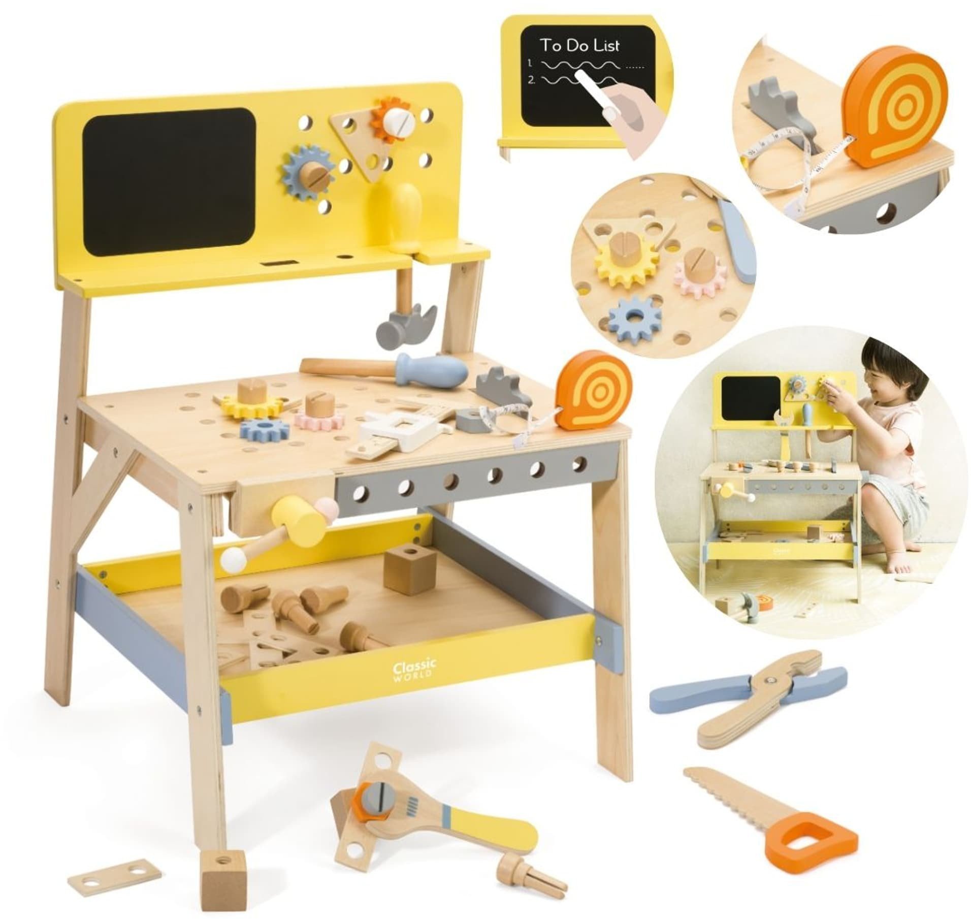CLASSIC WORLD Drewniany Warsztat Narzędziowy z Tablicą Kredową 27 el.