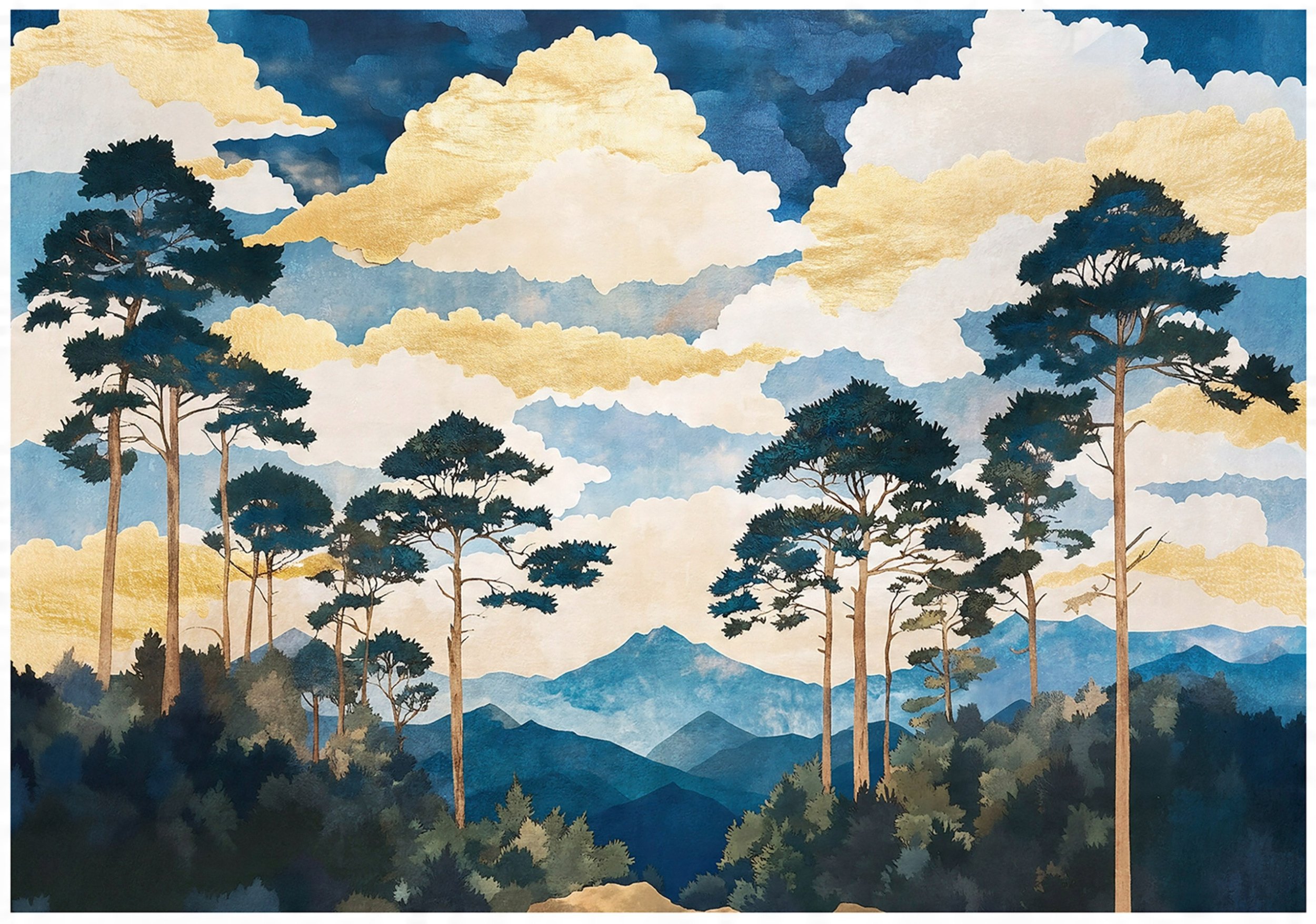 Fototapeta Drzewa Niebieski Las Pejzaż Na Ścianę Sypialnia Salon 200X140