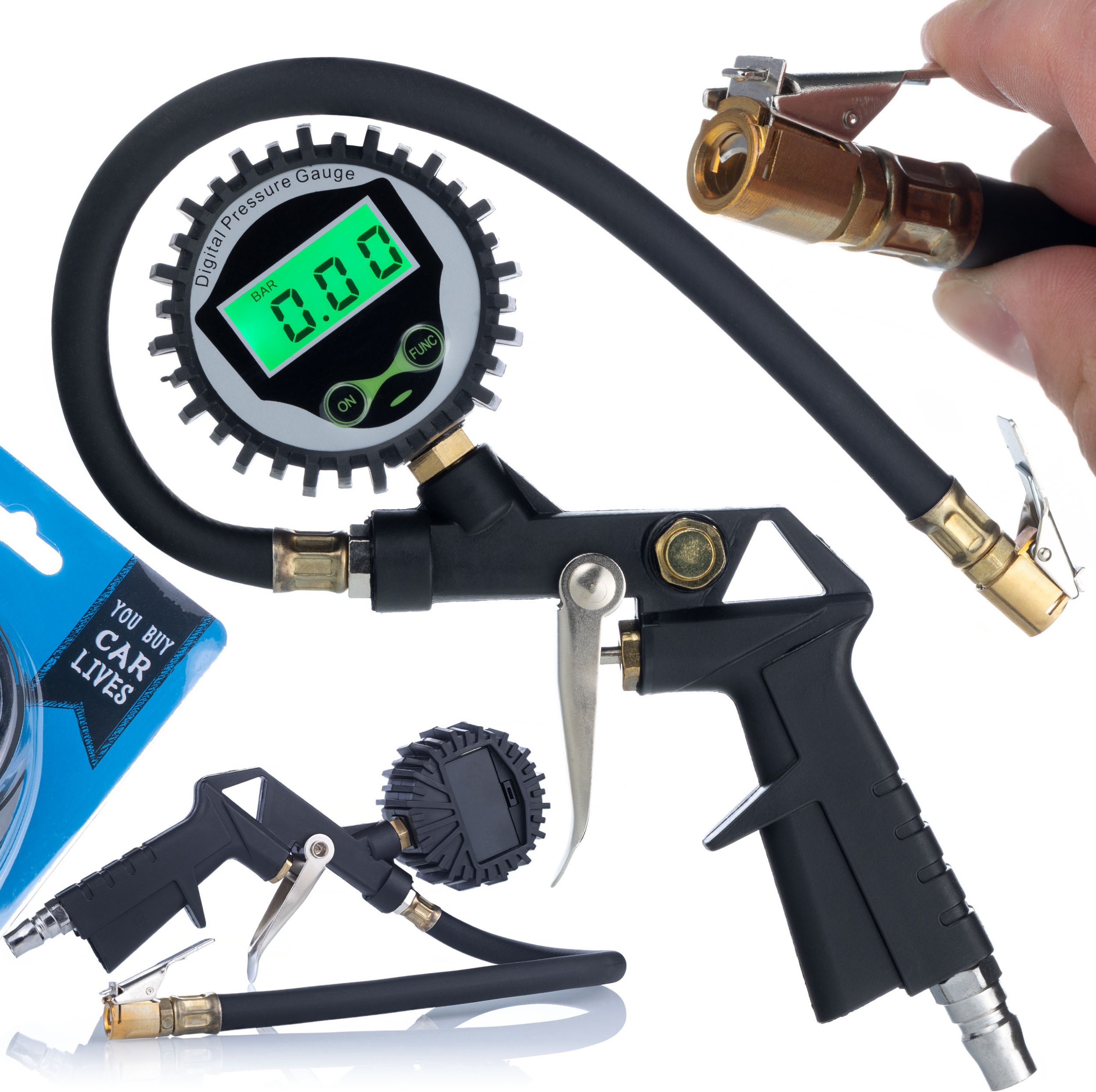 PROFESJONALNY PISTOLET PNEUMATYCZNY DO KÓŁ LCD 0-255 PSI ELEKTRONICZNY HQ