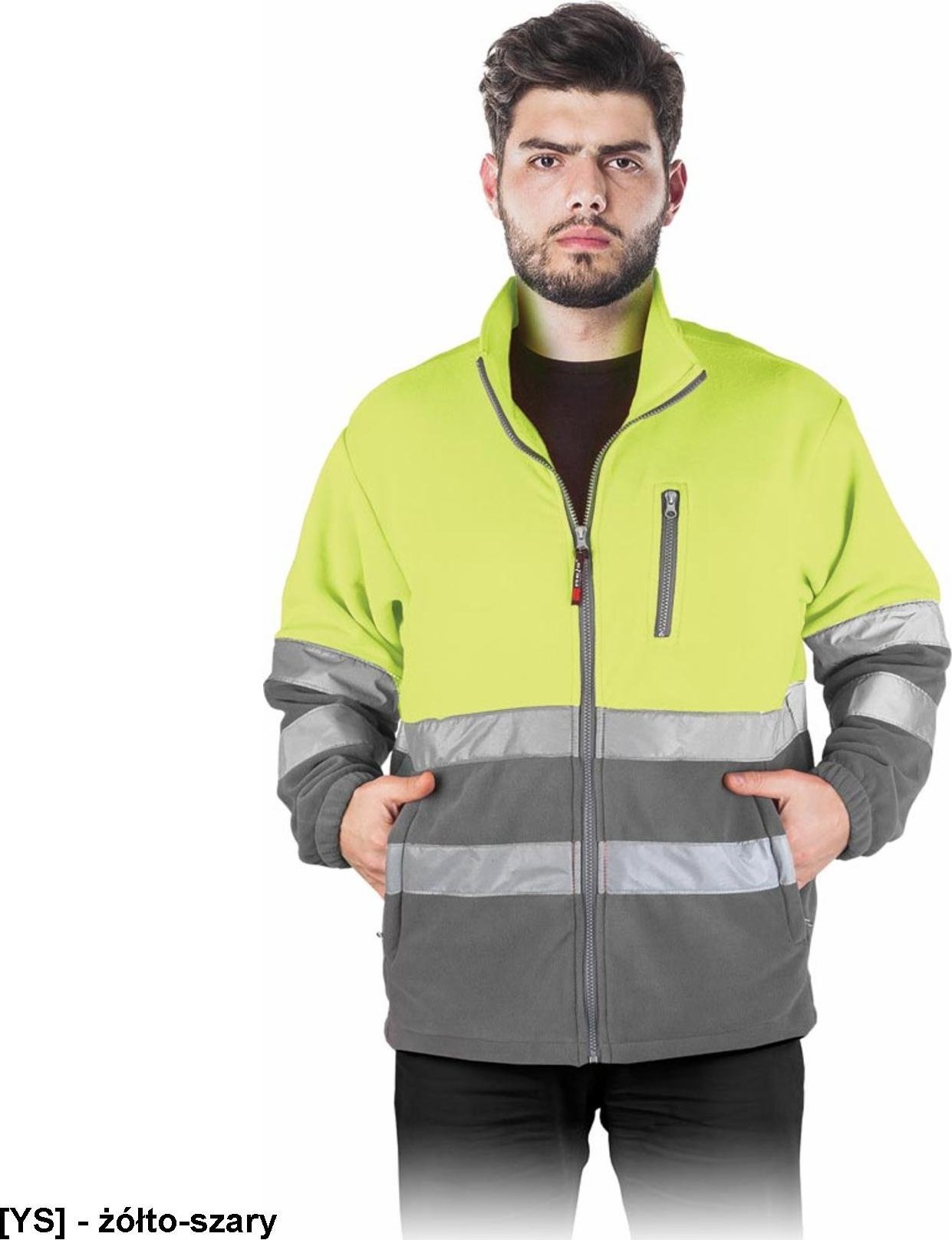 R.E.I.S. POLSTRIP - bluza polarowa z pasami odblaskowymi - żółto-szary M