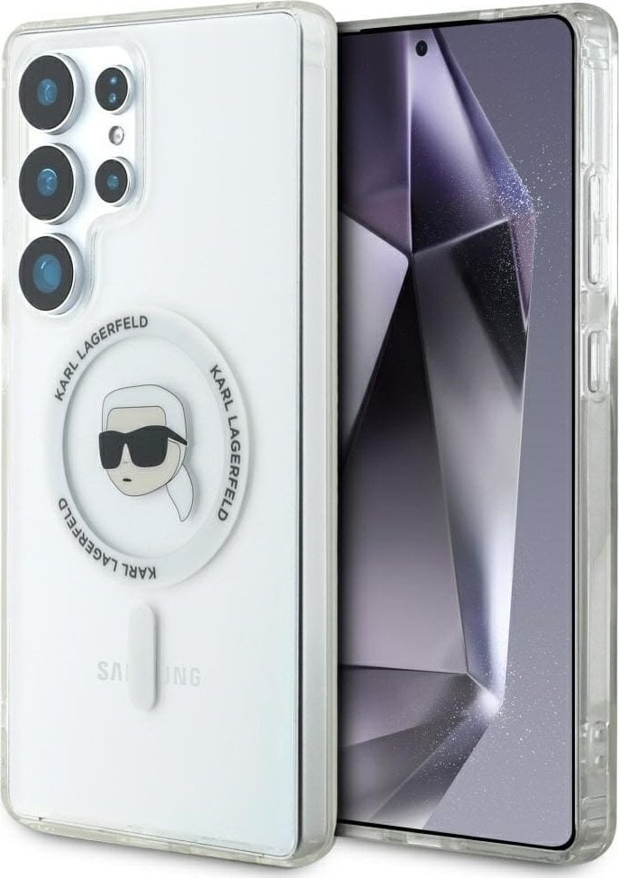 Etui Karl Lagerfeld Button Karl Head Printed Logo MagSafe Samsung Galaxy S25 Ultra biały