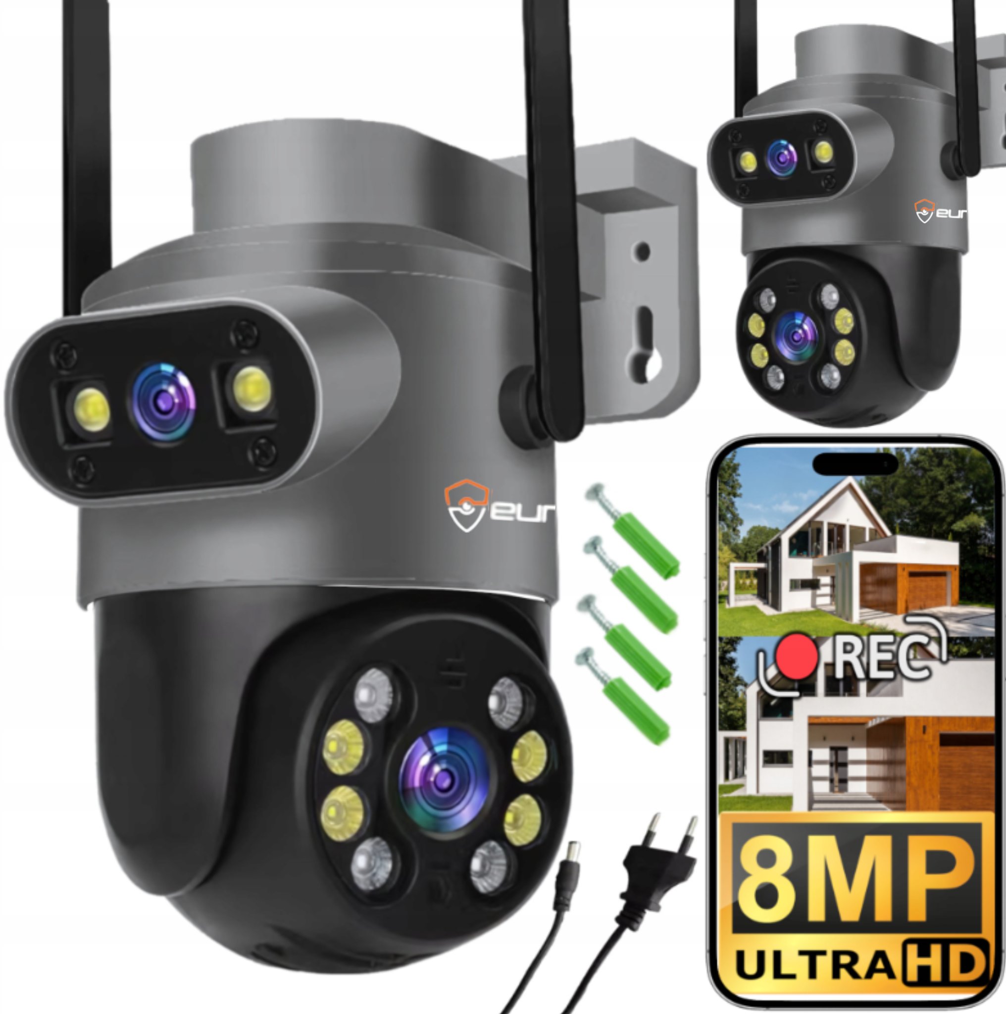 Zewnętrzna Podwójna Kamera WiFi 2w1 Powiadomienia Alarm 8MPx UHD 4k Smart