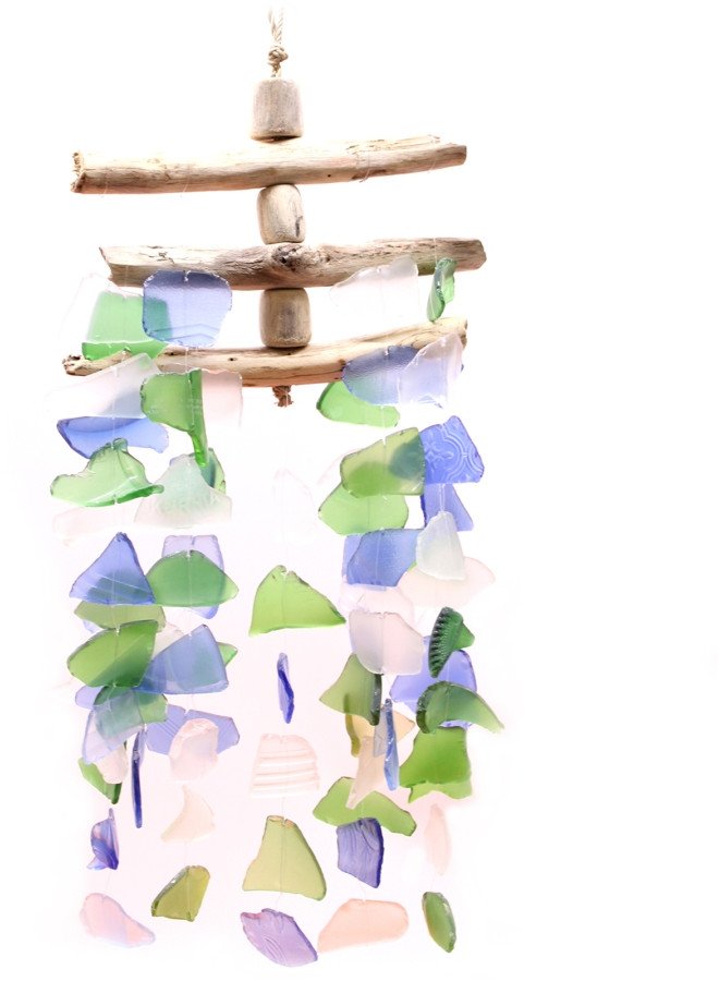 Szklany Dzwonek Wietrzny - Green / White / Blue