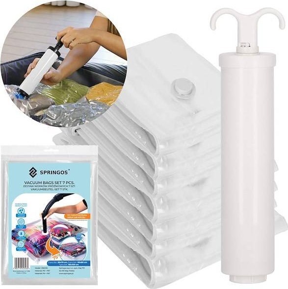 Springos Worki próżniowe 7 szt. + pompka, pokrowce na ubrania 3 rozmiary UNIWERSALNY