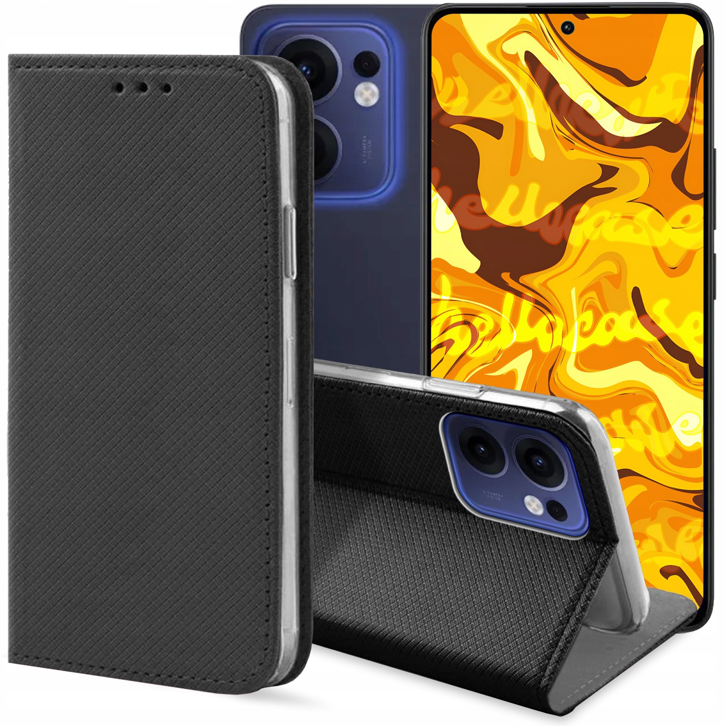 ETUI Z KLAPKĄ DO OPPO RENO13F 4G / 5G CZARNE ZAMYKANE MAGNETYCZNE KABURA