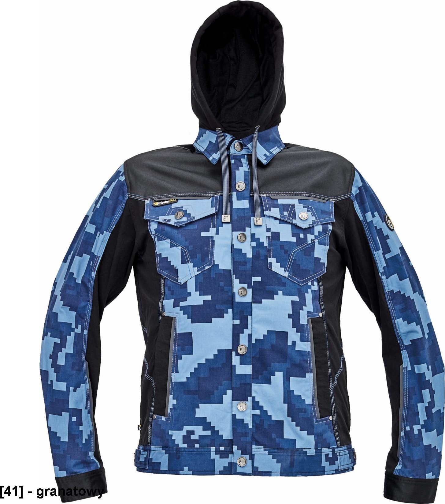 CERVA NEURUM CAMOUFLAGE kurtka z kapturem - męskia kurtka robocza, kaptur, 4 kieszenie, elastyczny materiał Trifibetex, nadruk moro, - granatowy 46