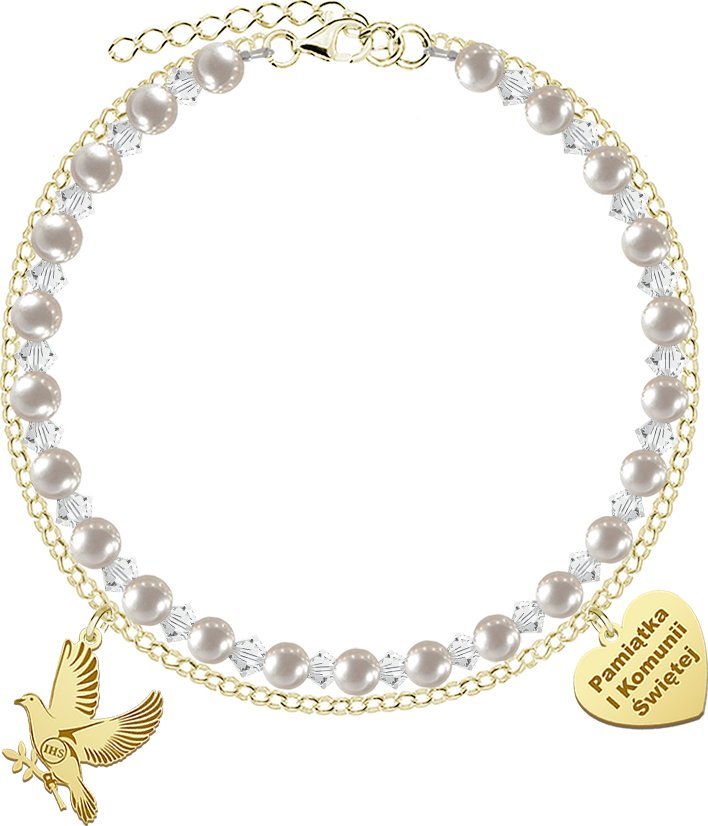 Radziszewska Jewellery I KOMUNIA ŚWIĘTA Bransoletka z Gołębiem pozłacane srebro GRAWER GRATIS