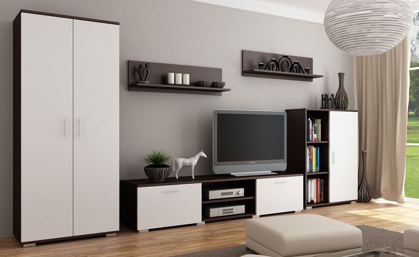 Elior Meblościanka Pixelo 4X - biała + wenge