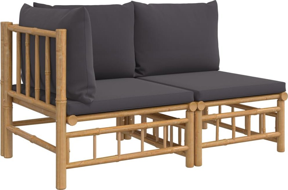 vidaXL 2-cz. zestaw mebli do ogrodu, ciemnoszare poduszki, bambus