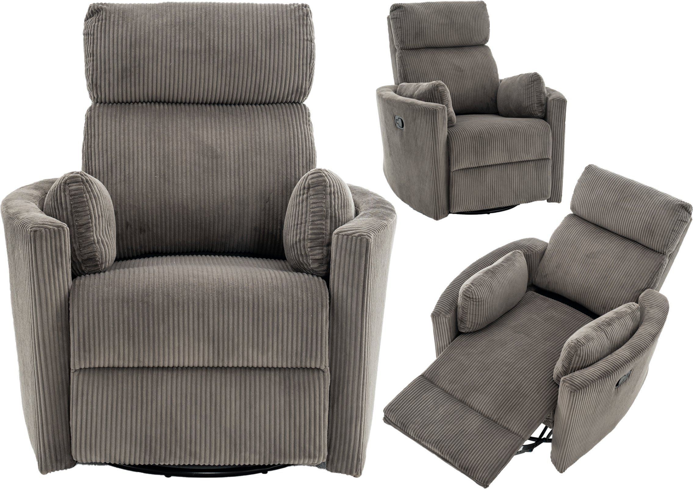 Fotel wypoczynkowy obrotowy rozkładany KING szary sztruks do salonu