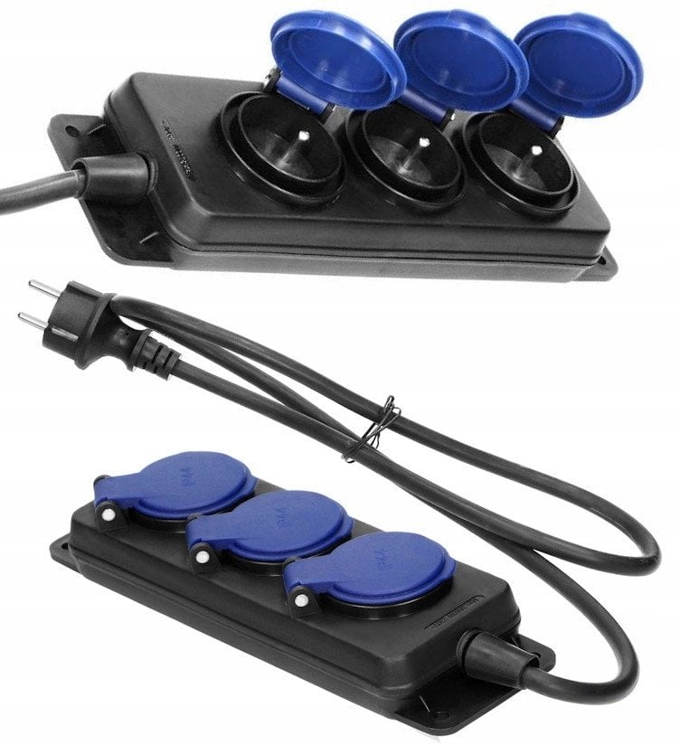 Przedłużacz warsztatowy bryzgoszczelny IP44, 3 gniazda 2P+Z IP44, przewód gumowy, H05RR-F 3x1,5mm?, długość 3m