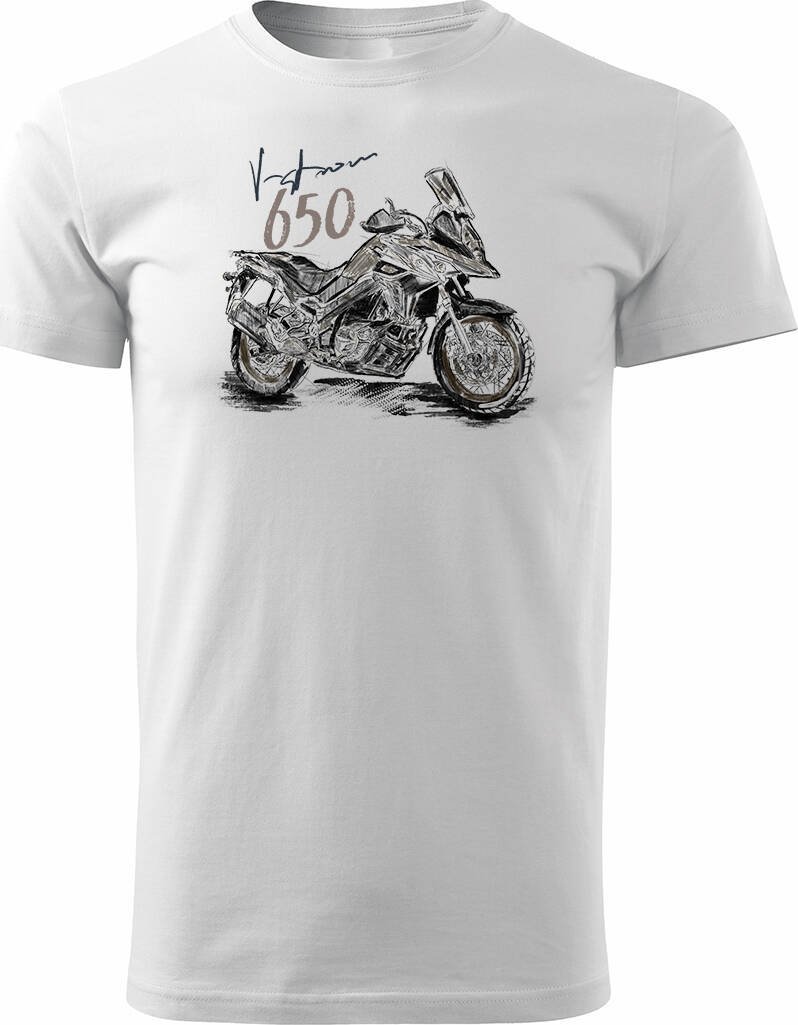 Topslang Koszulka z motocyklem na motor Suzuki V-strom Vstrom DL 650 XT męska biała REGULAR L