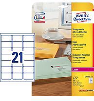 Avery Zweckform Przezroczyste etykiety do drukarek atramentowych 63.5x38.1mm 25 arkuszy (L7560-25)