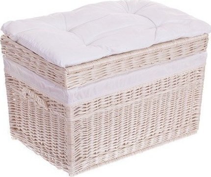 WickerPL Kufer Wiklinowy Wybielany z białym Obszyciem kosz na zabawki 70x42 H47 cm