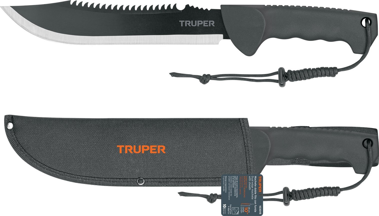 Truper Mačetė su pjūklu. Ilgis 25cm. Patogi neslystanti rankena. Saugus medžiaginis deklas Truper®