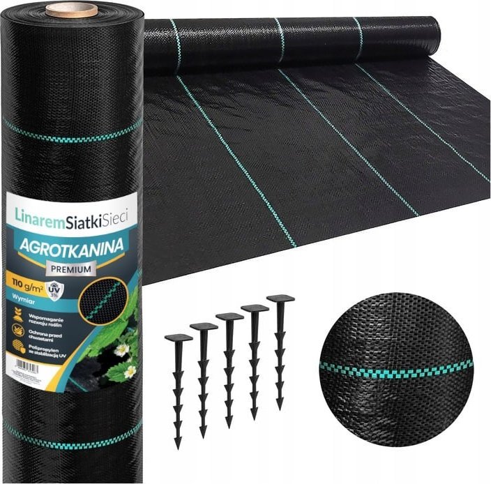 Linarem SiatkiSieci AGROTKANINA 110G 3,2x50m PREMIUM UV 3% AGROWŁÓKNINA CZARNA MATA + KOŁKI