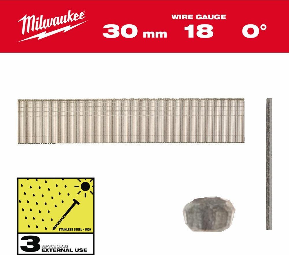 Milwaukee MILWAUKEE SZTYFTY INOX 18G/30mm /5000szt. - M18FN18GS