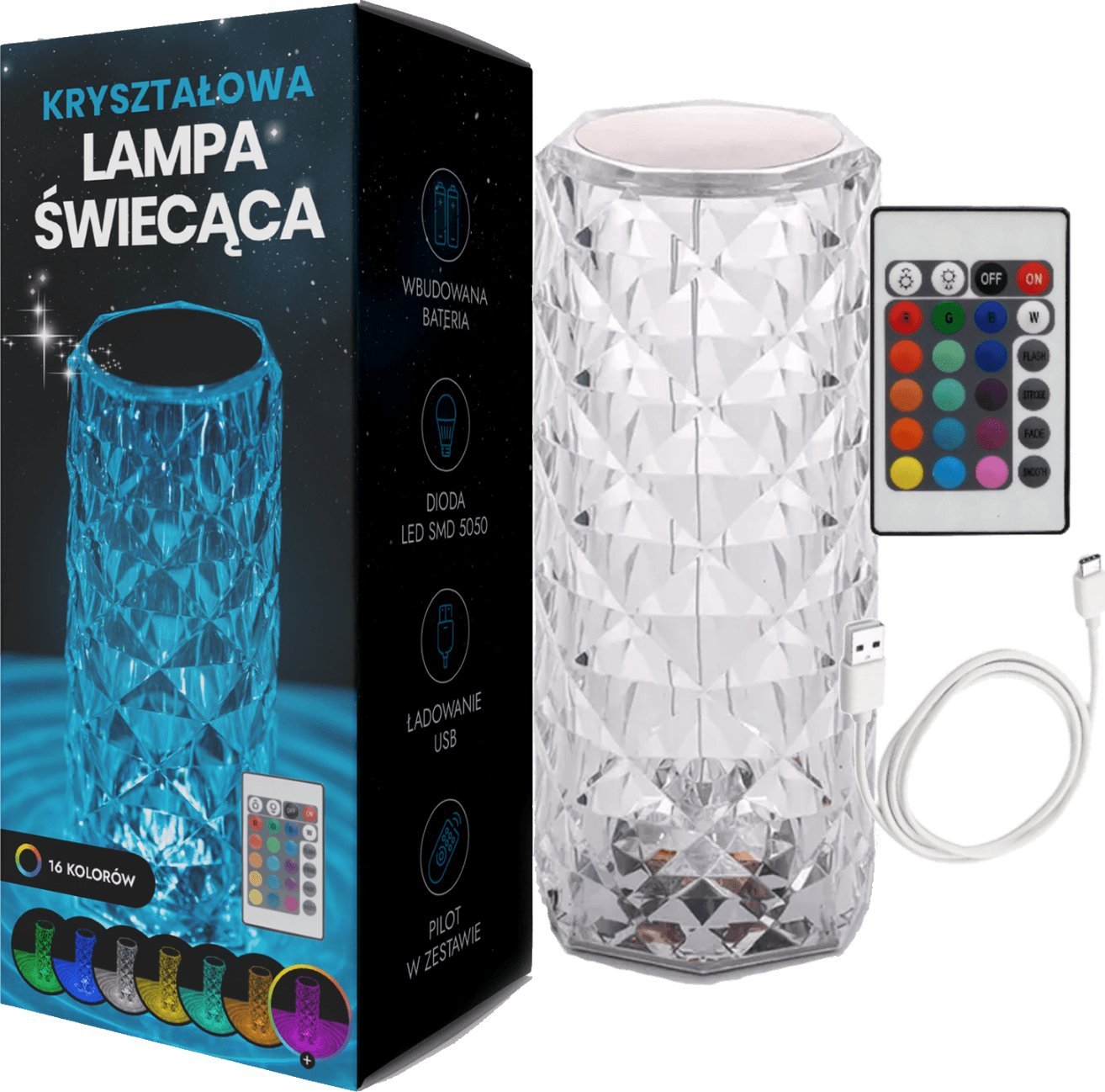 Lampa stołowa Smart Hardware KRYSZTAŁOWA LAMPA ŚWIECĄCA LED