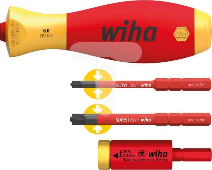 Wiha Wiha Zestaw adapterów dynamometrycznych easyTorque electric z uchwytem slimVario i bitami slimBit SL/PZ 4-cz. w opakowaniu blistrowym 29701280S4