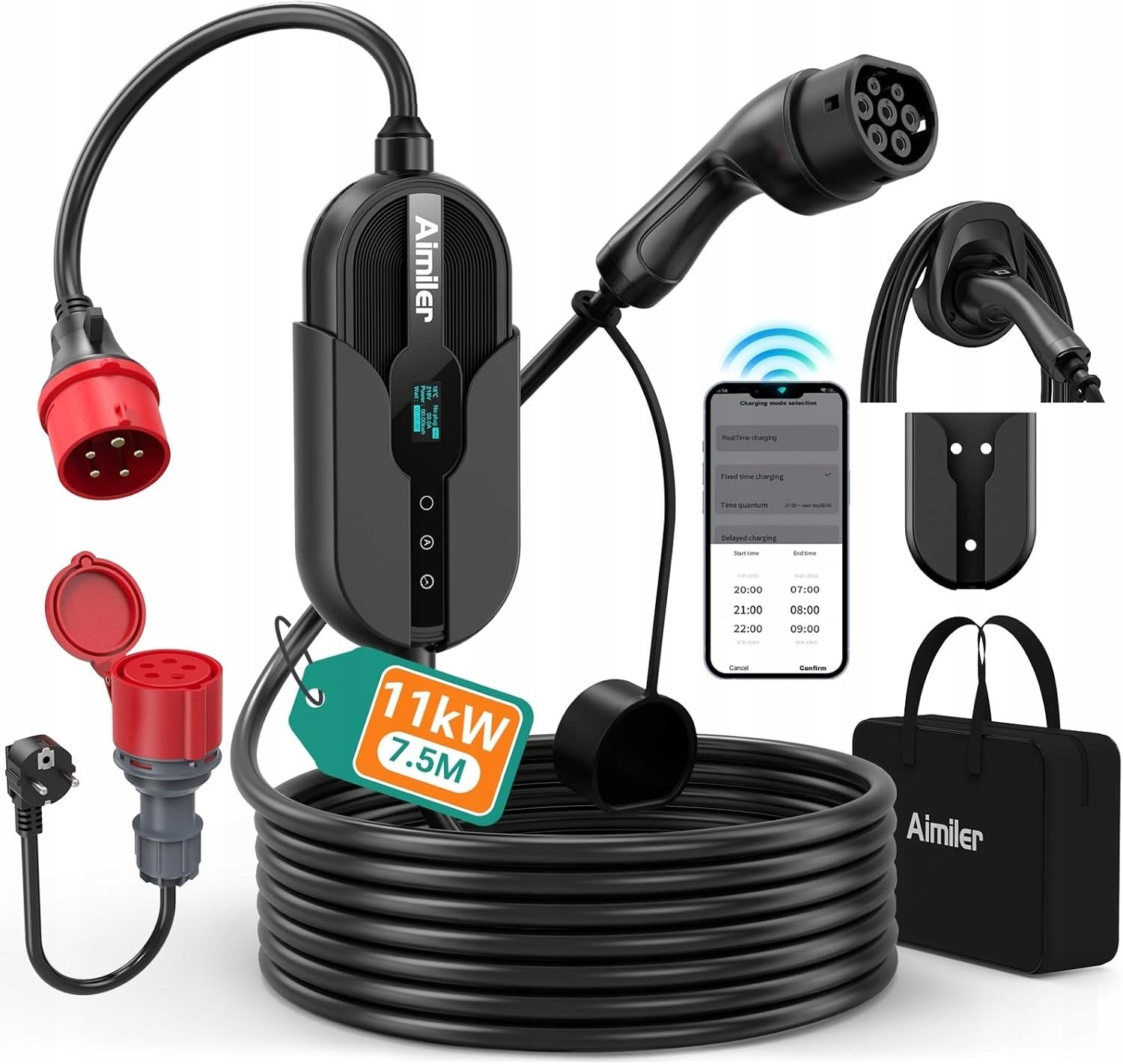 AIMILER Wallbox 11kW stacja ładująca 3-fazowa aplikacja 400V 8-16A