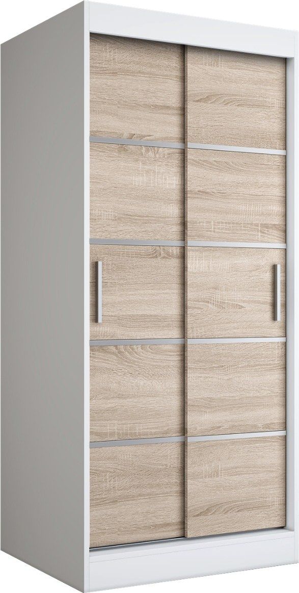 MKPOL Szafa przesuwna MODUO COMFORT 90 biała mat/dąb sonoma z listwami