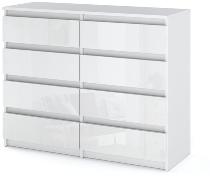 Komoda 8 Szuflad Biały Połysk 120cm Hugo Nowoczesna Szafka Rtv Do Sypialni