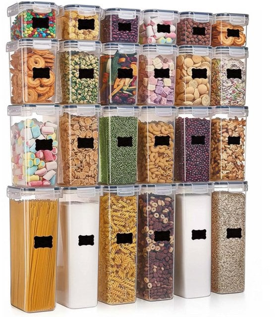 Pojemniki kuchenne do przechowywania żywności z pokrywką zestaw 24 szt. z naklejkami, przeźroczyste UNIWERSALNY
