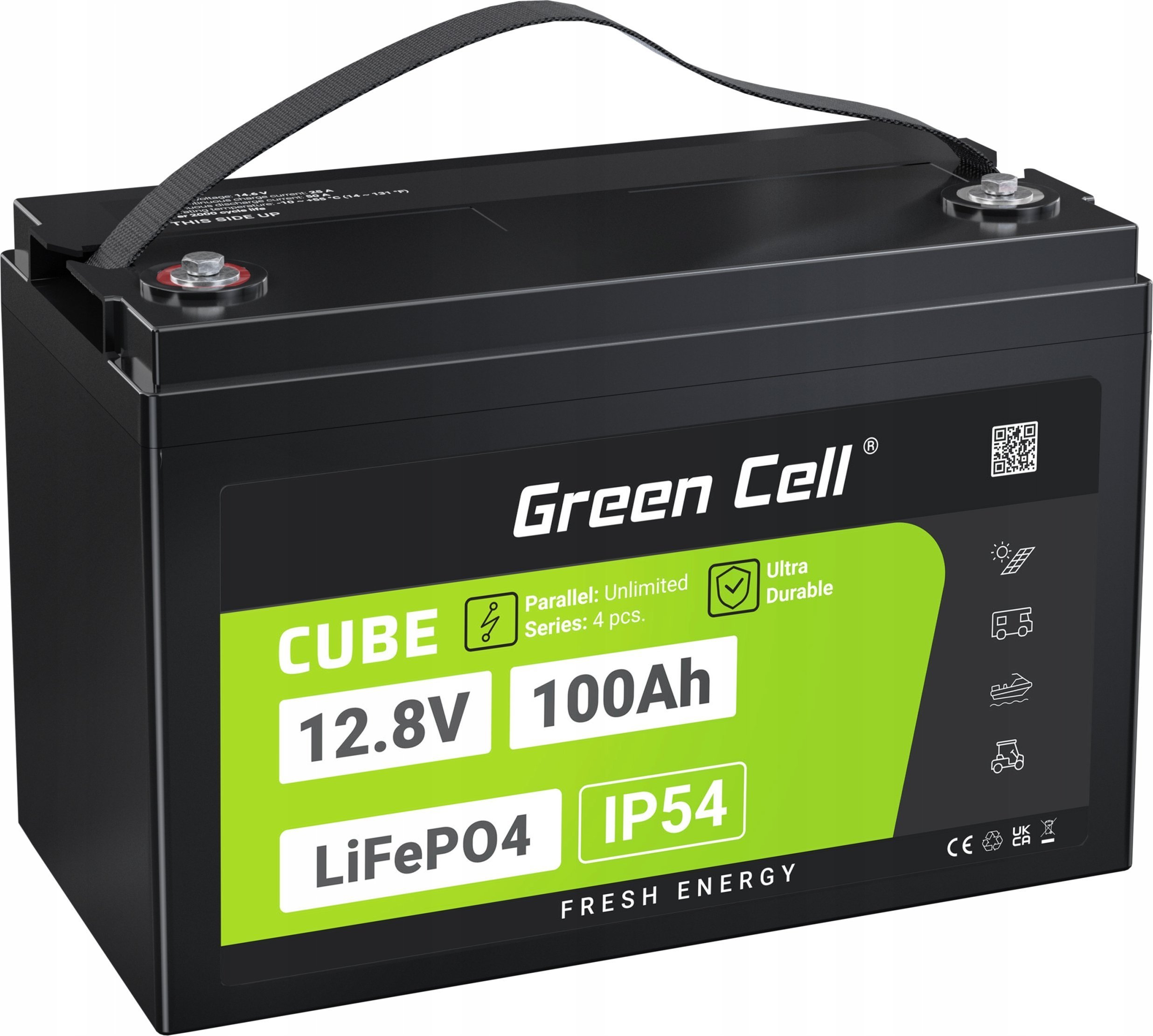 Green Cell Green Cell CUBE Akumulator LiFePO4 100Ah 12.8V 1280Wh Litowo-Żelazowo-Fosforanowy do Fotowoltaiki, Przyczep kempingowych, Łodzi