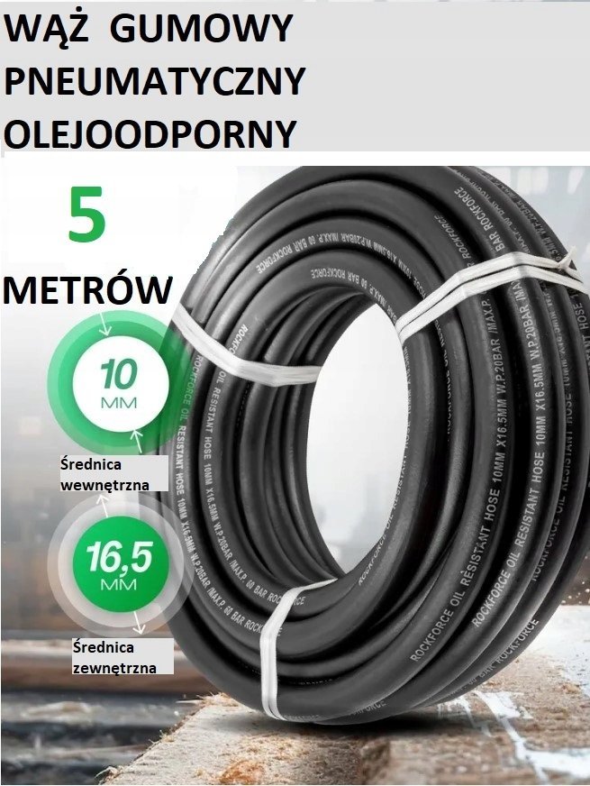 Rockforce Wąż gumowy zbrojony olejoodporny 10mm x 5m