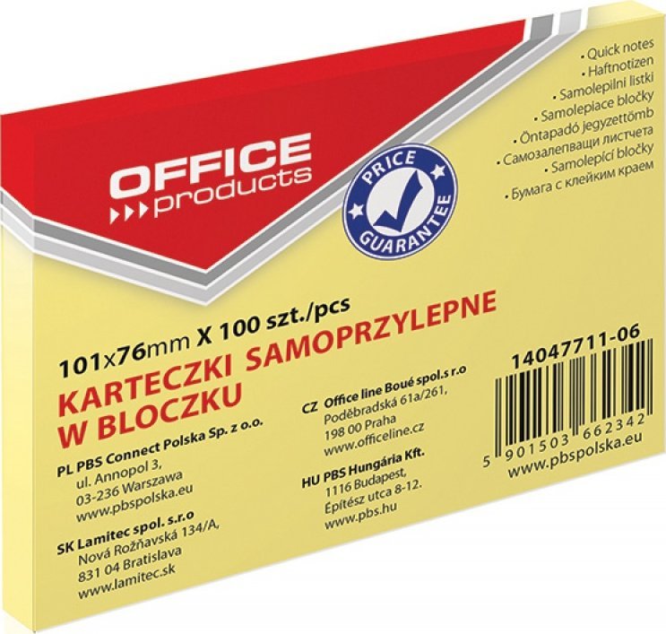 OfficeProducts Karteczki Office Products 76x101mm żółte (100) -